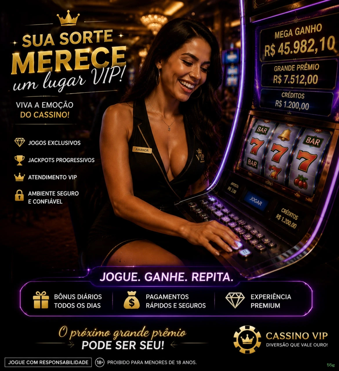 Imagem promocional da 55g mostrando a plataforma e suas vantagens